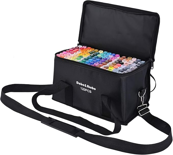 Dabo&Shobo 120 Colors Alcohol Drawing Markers, Dual Tip Art Markers, Fine & Chisel Tip, Chisel Coloring Marker For Adult Coloring