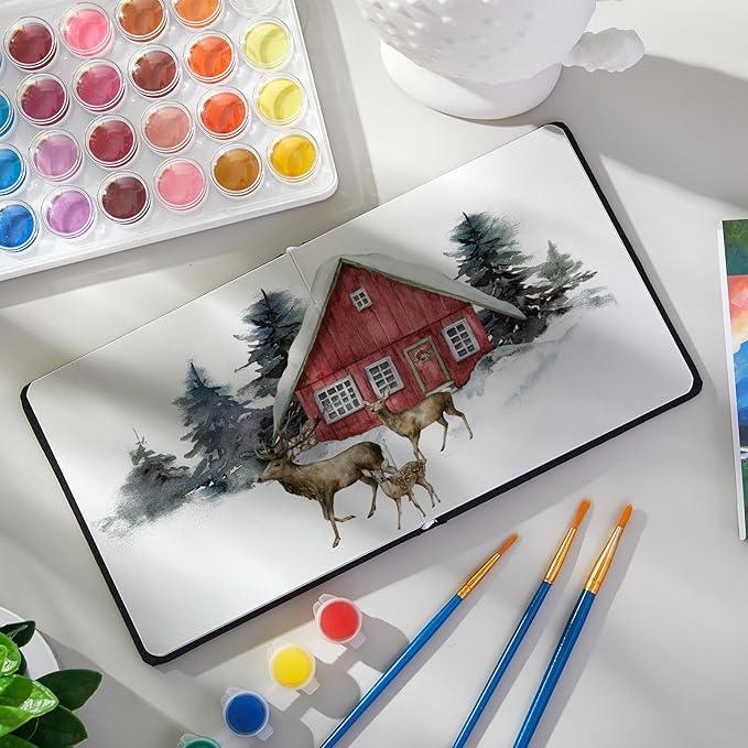 Dispowreath 5.5 x 5.5 in Watercolor Sketchbook Journal Square Watercolor Notebook Cold Press 140lb 300gsm Cotton Paper 48 Pages Journals Notebook Paper Pads(Black)
