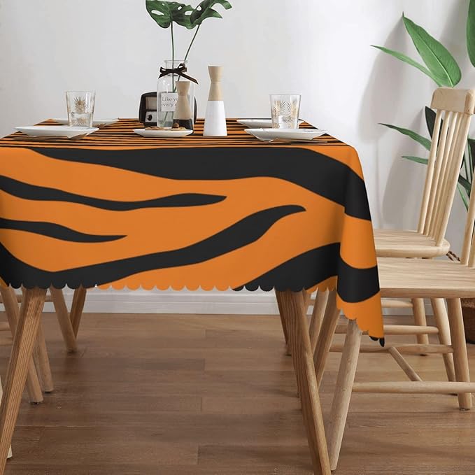 Tiger Print Rectangle Tablecloth African Animal Tiger Skin Orange Black Stripe Table Cloth Dining Table Cover for Home Kitchen Restaurant Party Buffet Picnic 54 x 72 Inch