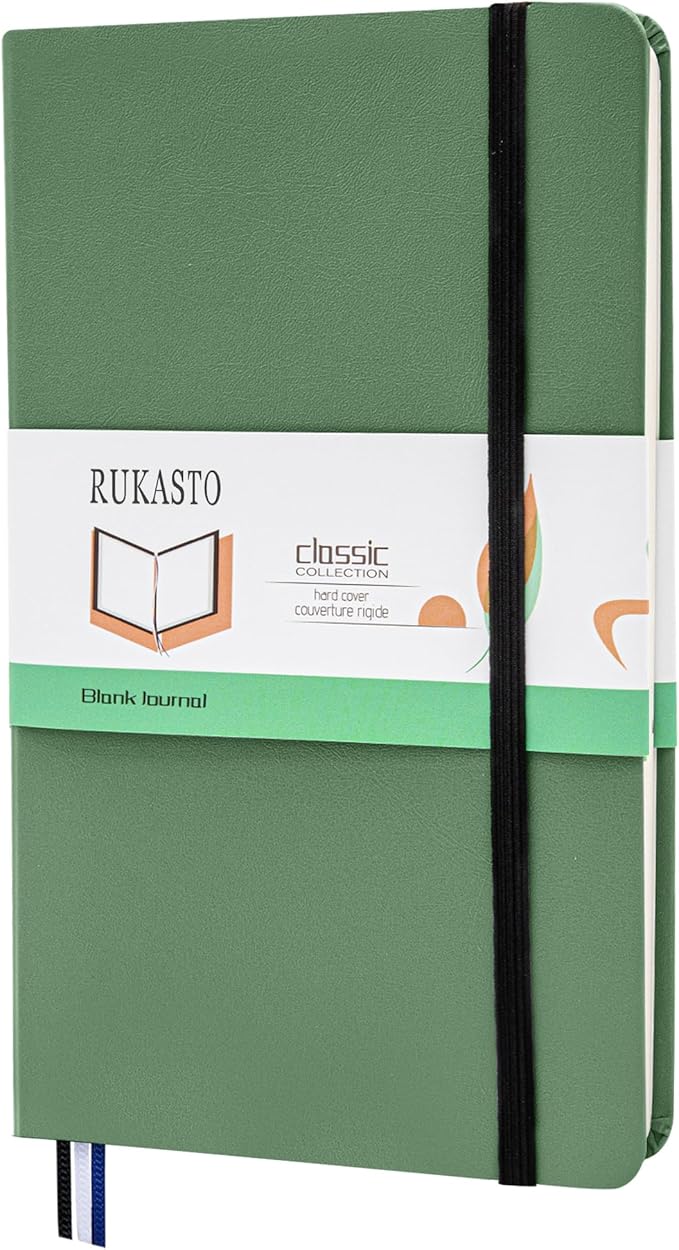 Hardcover Notebook Blank Journal Sketchbook for Drawing, Medium 5.5 by 8.4 Inch, 100 GSM Thick Paper (Green, Plain)
