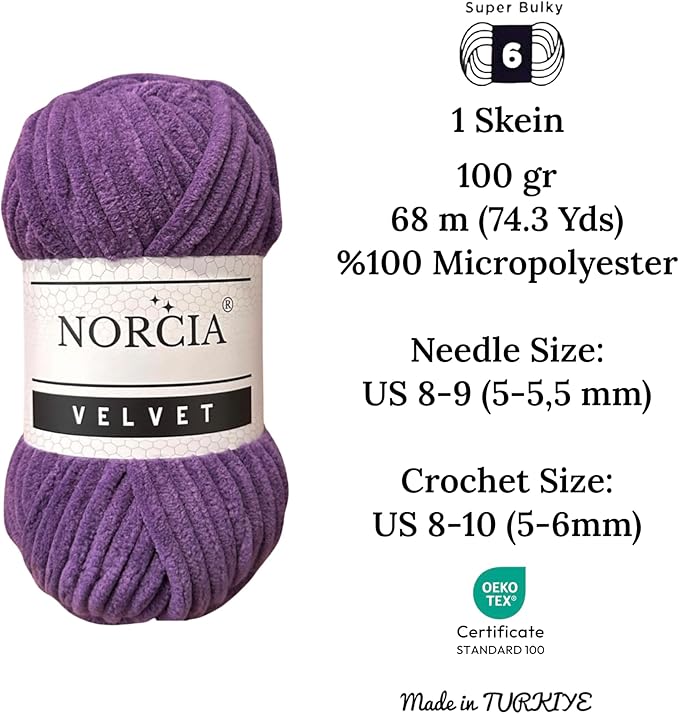 Soft Velvet Yarn Chenille Yarn for Crocheting Super Bulky 3x100g (3x74.3 yds) Baby Blanket Yarn for Knitting Amigurumi Yarn for Crochet Weaving Craft (Purple, 3 Skeins)