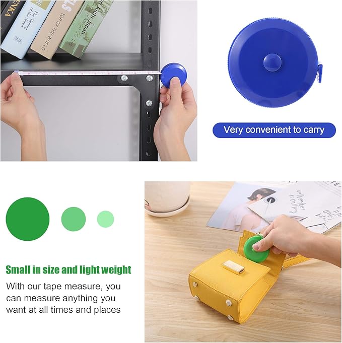 Measuring Tape Retractable, 60 Inch Soft Fabric Tape Measure for Body, Push Button Sewing Measurement Tape for Cloth Waist(3 Pack/Green Black Blue)