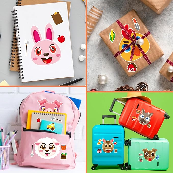 36 Sheets Farm Animal Make a Face Stickers Sheets for Kids, Make Your Own Sticker DIY Farm Animal Stickers for Kids Farm Themed Birthday Party Favor Supplies Craft