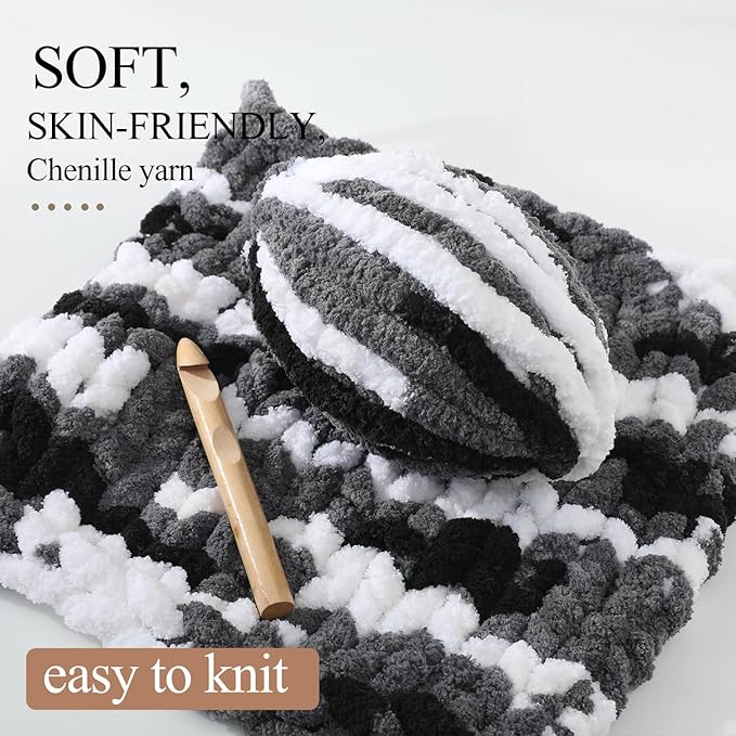 Chunky Yarn for Hand Knitting, No7 Thick Yarn, 250Grams 32Yards, Pack of 4, Perfect for Knitters and Crafters (Panda)