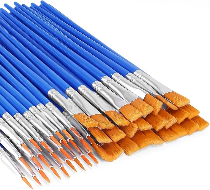 Paint Brush Bulk, 50 Pcs Small Brushes for Acrylic Painting, Craft Paint Brushes Set for Kids Watercolor Face Canvas Detail Painting (Flat & Round)