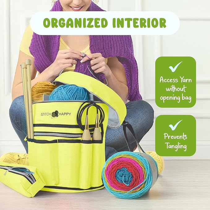 Stitch Happy Knitting Bag, Sunshine: 7 Pocket Yarn Bag, Crochet Bag, Yarn Storage, or Crochet Storage
