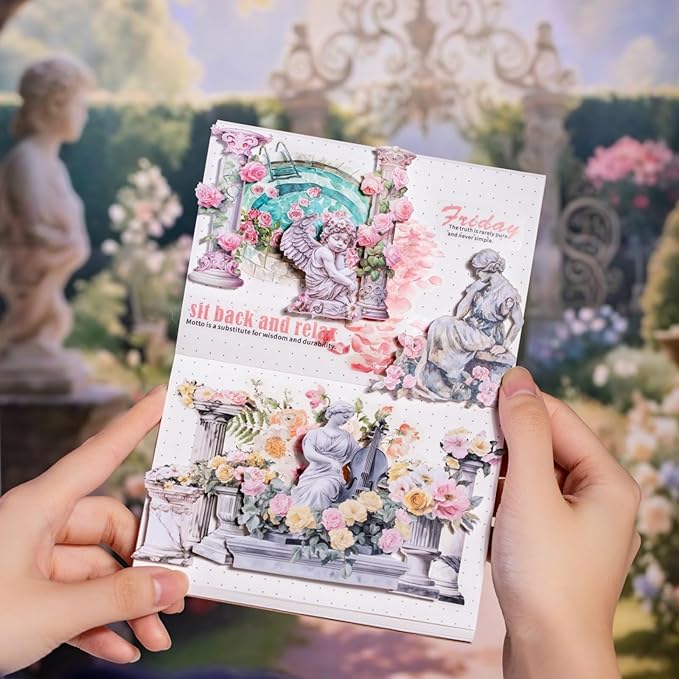 90 Pieces Roman Garden Statue Stickers, Aesthetic White Kraft Paper Decals for Scrapbooking, Bullet Journals, Planners, Vintage Angel Statue Landscape Creation Stickers for Adult DIY Crafts