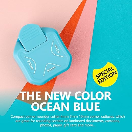 BearBoss 3 in 1 Corner Punch Paper Corner Rounder Cutter for Card Making Laminate Cardstock Scrapbooking Paper Crafts Business Cards, Ocean Blue 4mm, 7mm, 10mm