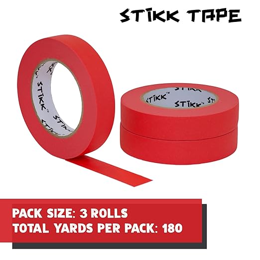 STIKK Painters Tape - 3pk Red Painter Tape - 1 inch x 60 Yards - Paint Tape for Painting, Edges, Trim, Ceilings - Masking Tape for DIY Paint Projects - Residue-Free Painting Tape