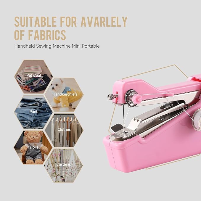 Handheld Sewing Machine CS101,Sewing Machines for Beginners,Portable Electric Mini and Samll Hand Held Sewing Machines Kit for Adults and Kids Pink Set