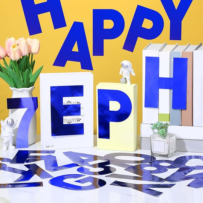 184 Pcs Large Vinyl Letter Sticker 6" Big Alphabet Number and Symbol Sticker Self Adhesive Removable Letter Decal for Christmas Bulletin Board Classroom Decor Poster Window Door Mailbox(Blue)