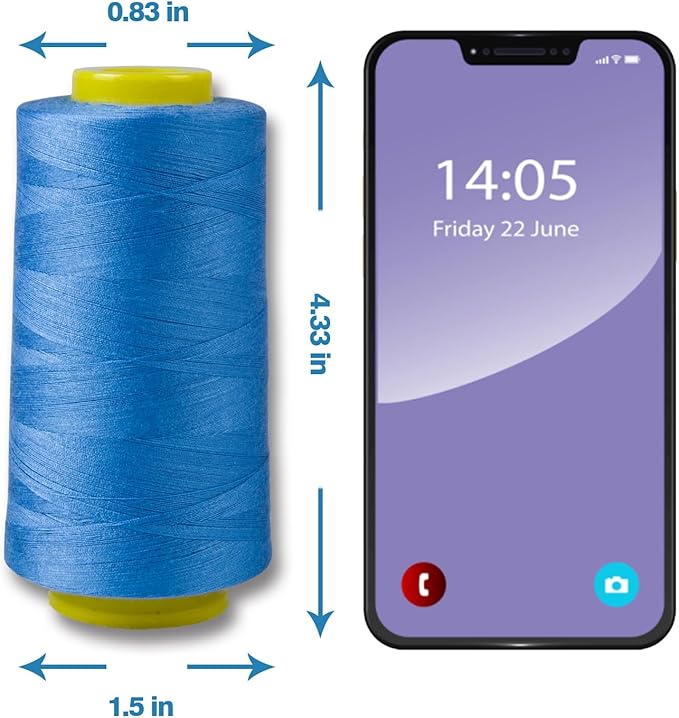 Azure Blue Serger Thread, All-Purpose Thread for Sewing, Thread, Polyester, 4 Cones of 3000 Yards Each Spool for Sewing Machine