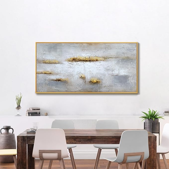 Large Size 100% Hand Painted Abstract Oil Painting Framed Original Handmade Heavy Textured Wall Painting Modern Warm Color Canvas Wall Art Home Wall Decor for Bedroom Office Ready to Hang 48x24 inch