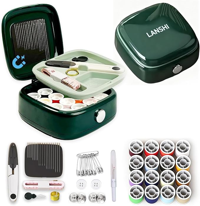 LINSHDA Sewing Kit, Travel Mini Sewing Kits for Adults Small Sewing Supplies and Accessories for Home Use & Quick Stitch Solutions (Green)