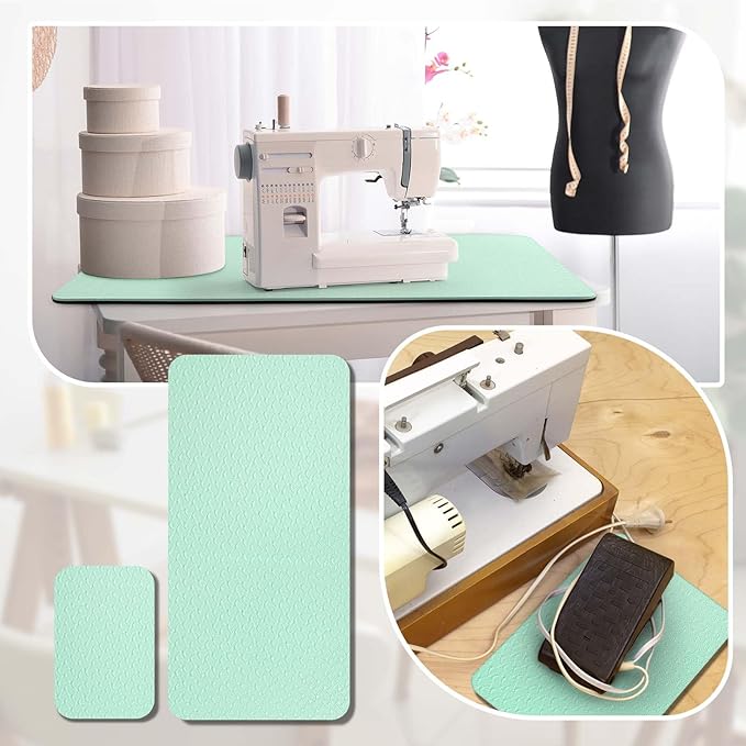 2 Pcs Sewing Machine Muffling Mat Pedal Sewing Mat Reduce Vibrations Noise No Slip Machine Accessories for Quilting(17'' X 36'' and 9'' X 14'',Green)