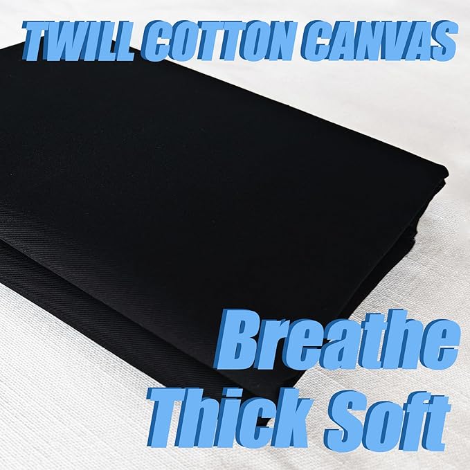 5 Yard Black Twill Cotton Canvas Fabric,Natural Thick Cotton Poplin Fabric by The Yard,59 Inches Wide 100% Cotton, Embroidery Muslin Quilting Fabric Material for Sewing Material Apparel Cloth