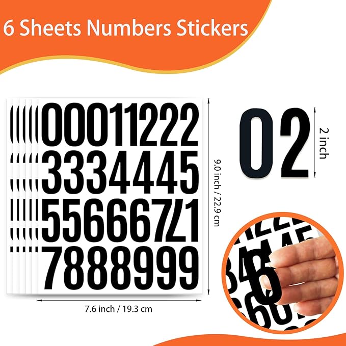 6 Sheets 2 Inch Mailbox Numbers Stickers Vinyl Decals,Self Adhesive Number Waterproof House Address Numbers for Outside Mailbox,Signs,Window,DIY Crafts Making,Door,Car,Home,Business(Black)