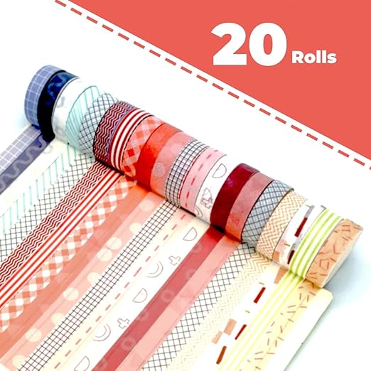 Washi Tape Set, 20 Rolls of Colorful Washi Tape, Decorative Tape for Arts and Crafts, Scrapbooking Supplies. (Basic)