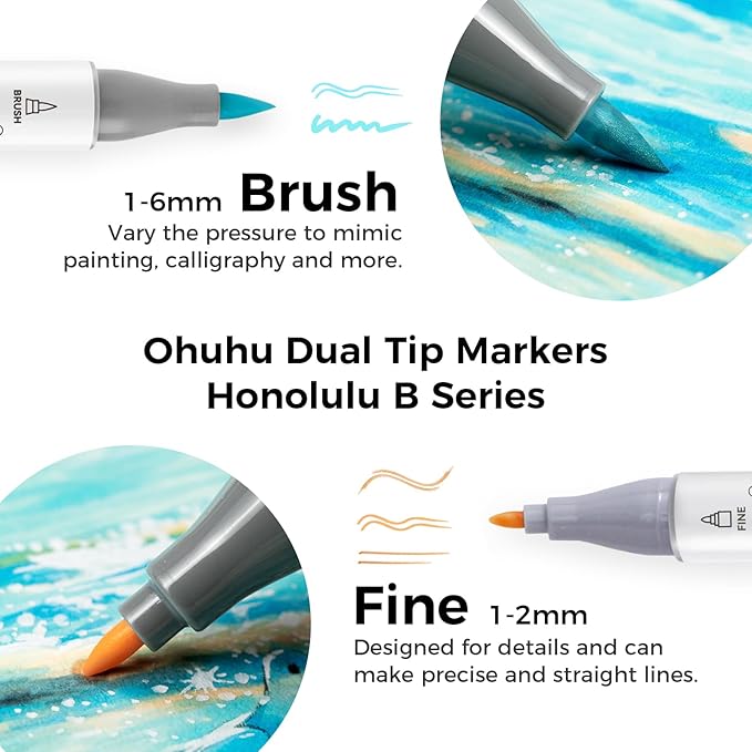 Ohuhu Pastel Markers Alcohol Based -96 Pastel Colors of Sweetness & Blossoming - Double Tipped Art Alcohol Markers for Artist Adults' Coloring Illustration - Brush & Fine - Honolulu B