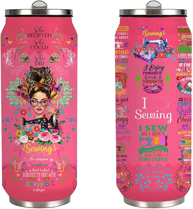 Sewing Tumbler Gifts For Women Girls Sewing Stainless Steel Insulated Tumbler With Straw Lid,Sewing Gifts For Women Quilting Crochet Lover Mom Grandma 17 Oz