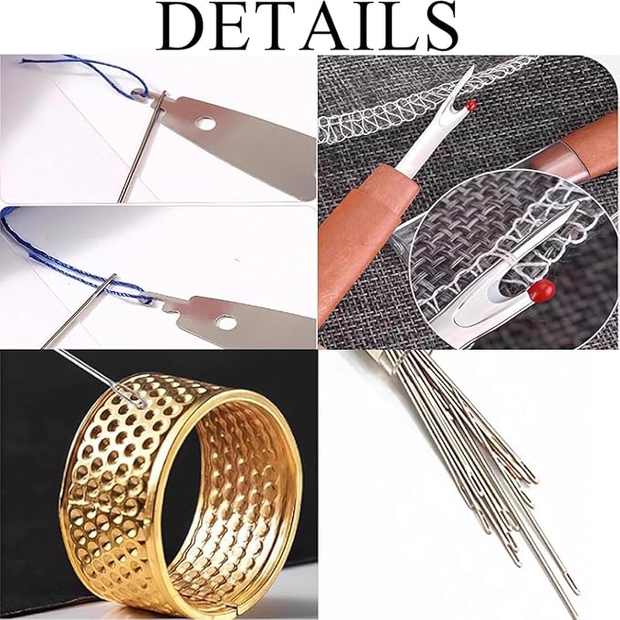 37PCS Hand Sewing Kit with Needle Threader & Thimble, Stainless Steel Big Eye Needles Set for DIY Crafts & Repairs, Portable Embroidery Sewing Tools with Threads & Seam Ripper