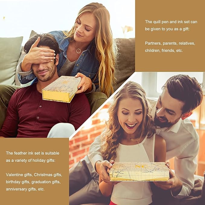 NC Feather Calligraphy Set, Quill Pen Ink Set Includes 5 Bottles of Ink and 6 Replaceable Stainless Steel Nibs, Calligraphy Pen for Writing, Writing Letters, Signing Invitations Etc (Red)