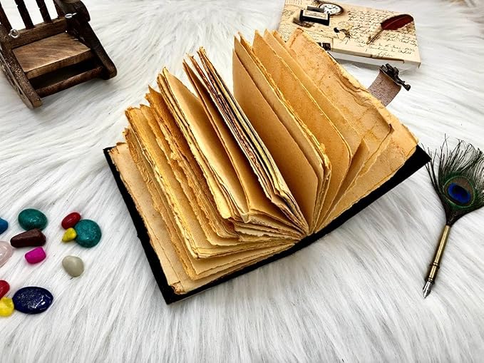 Book of Spells Leather Journal Deckle Edge Paper Grimoire Printed Journal The Lovers Tarot Notebook Spiral Gothic Notebook Skull lover Antique Vintage Leather Journals for Men and Women
