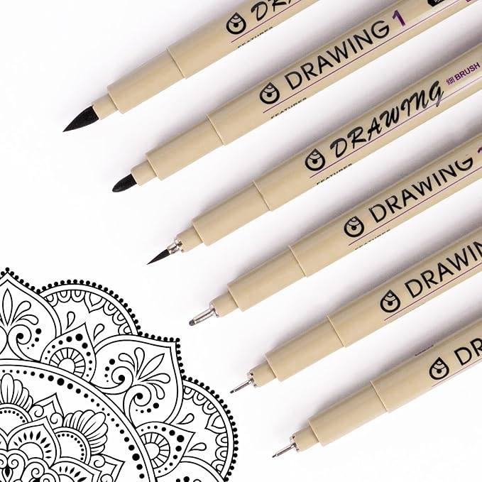 Fineliner Pens, 6 Pack Micro Pen Black Fine Tips Markers, Technical Drawing Pens for Artist No Bleed Calligraphy Pens, Waterproof Archival Ink Pen for Handbook, Illustration, Sketching