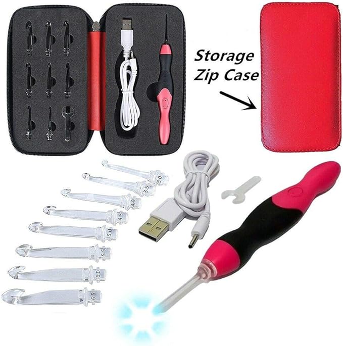 Paddsun Lighted Crochet Hook Set, 9 in 1 Rechargeable Ergonomic Crochet Hook Set with Zip Case Light Up Knitting Needles Kit Weave Sewing Tool Accessories