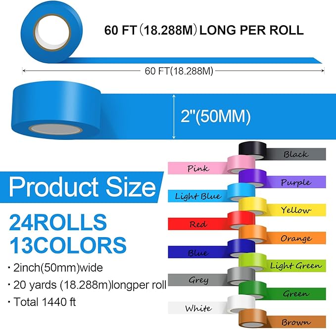 Fainne 24 Rolls Colored Duct Tape Bulk, Duct Tape Heavy Duty Waterproof, Multi Purposes, No Residue, Tear by Hand for Indoor Outdoor Use(Colorful,20 Yards X 2 Inches)