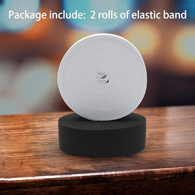 1.5 Inch Elastic Band for Sewing, Crafts, DIY, High Elasticity, (White 11Yards, Black 11 Yards)