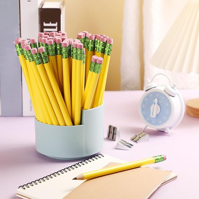 Fainne 102 Pcs Bulk Thick Jumbo Graphite Pencils Set 96 Fat Giant Large Pencils and 6 Sharpeners Enhanced Grip for Art Drafting Writing Drawing Office and Home Use(Yellow,Round)