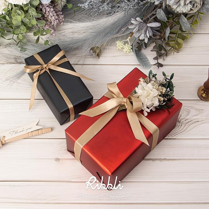Ribbli Champagne Gold Satin Ribbon Double Faced Satin 1/2 inch x Continuous 50 Yards-Champagne Ribbon for Gift Wrapping Crafts Wedding Decoration Bows Bouquet Floral Arrangement