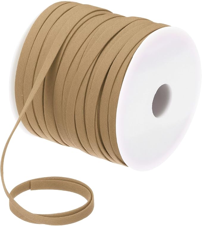 MECCANIXITY 1/4 Inch Double Fold Bias Tape Polyester Continuous Bulk Bias Tape for Sewing,Seaming Quilting Hemming Binding Crafts (Khaki 55 Yards)