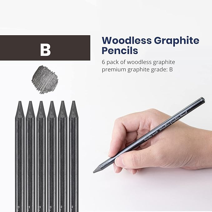 Pacific Arc Woodless Graphite Pencil 6 Pack Set, B, for Sketching, Drawing, Coloring and Art