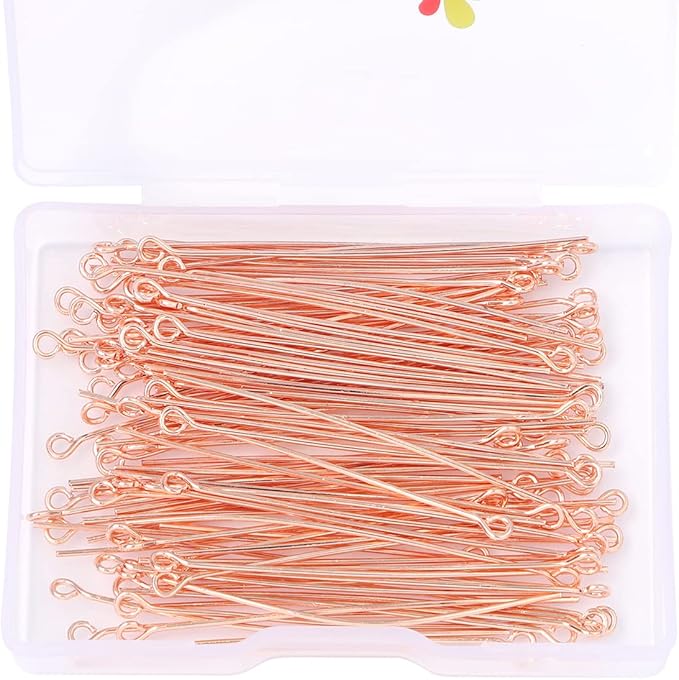 Rose Gold Plated Open Eye Pins Non Tarnish 50mm 100pcs for Jewelry Making Findings
