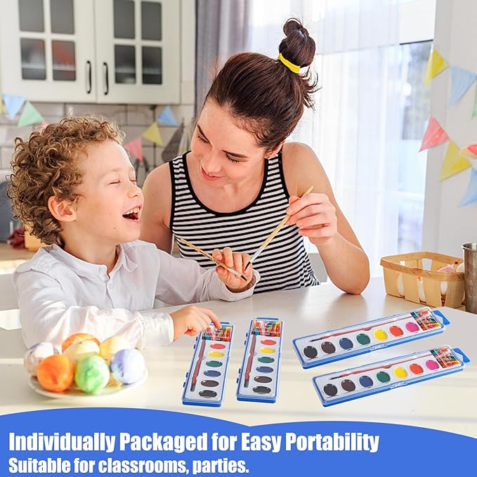 36 Pack Watercolor Paint Set Bulk,8 Colors Washable Paint Set for Kids and Adults,Water Color Paints with Brushes for Party Favors, Gifts, Art Activitie