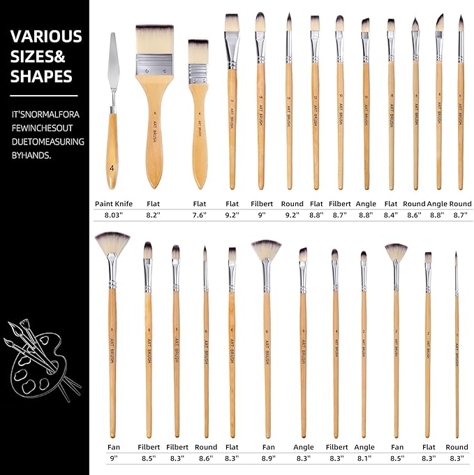 Wesquer Paint Brushes Set for Acrylic, Oil, Watercolor & Face Painting - 25 Piece Artist Brush Kit with Palette Knife, for Artists, Beginners & Adults