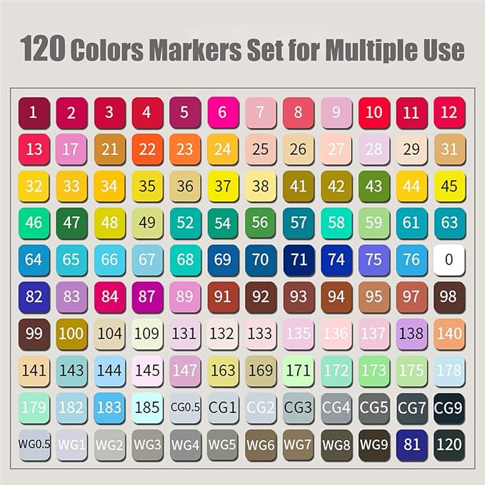 RUN HELIX Alcohol Markers, 120 Colors Dual Tip Markers Broad Brush Tip and Fine Tip, Marker for Coloring Drawing Painting Art, Alcohol Marker Set with Case for Adults (Black Barrel)