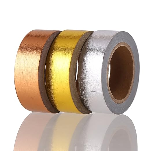DECORA 3 Pieces Gold Washi Masking Tape Collection Premium DIY Arts & Crafts Tape and Gift Wrapping Supplies for Home Decoration and St. Valentine's Day Use