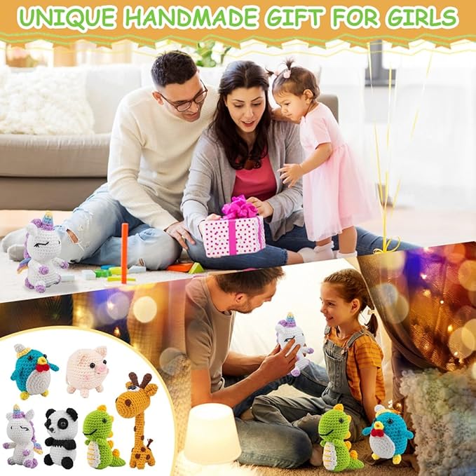 KIECIK 6Pcs Crochet Kit for Beginners, Crochet Animal Kits，Knitting Kit for Adults with Step by Step Videos Tutorials, Knitting Kit Great Birthday Holiday Gift, DIY Keychain Pendants(Set -02)