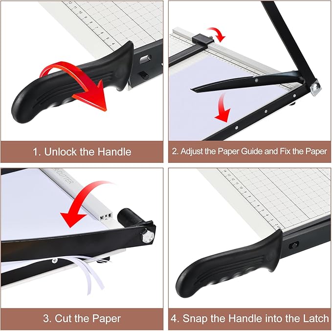 PATIKIL Paper Cutter A4 Stack Paper Trimmer for Cardstock, 12" Cutting Length, Guard Rail Paper Press Tool, Adjustable Guide, Metal Base, 12-Sheets Capacity, Paper Slicer for Office, Home