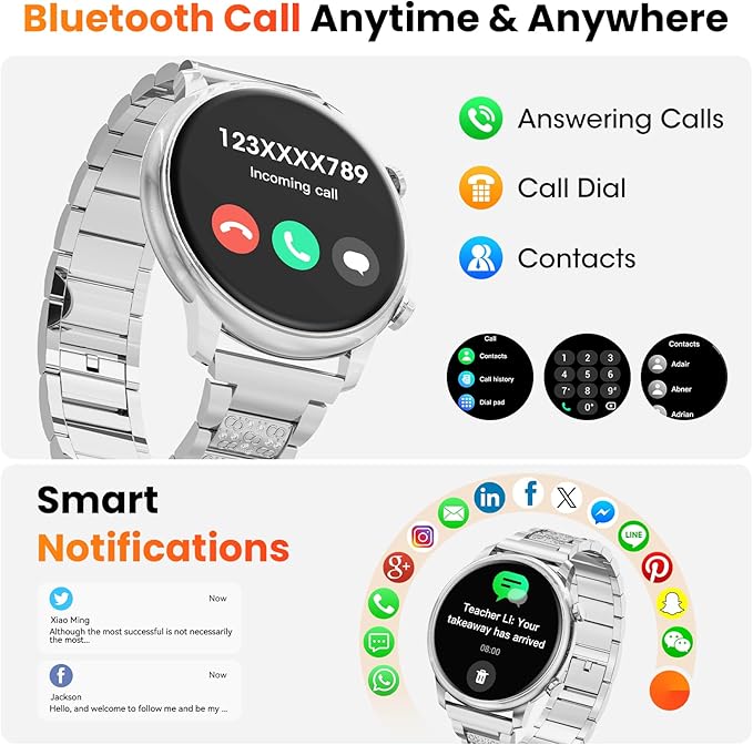 Hwagol Smart Watches for Women Android Phones iPhone Compatible(Bluetooth Call),1.39'' Round Fitness Tracker Heart Rate/SpO2/Sleep Monitor,100+Sport Modes Pedometer (Silver)
