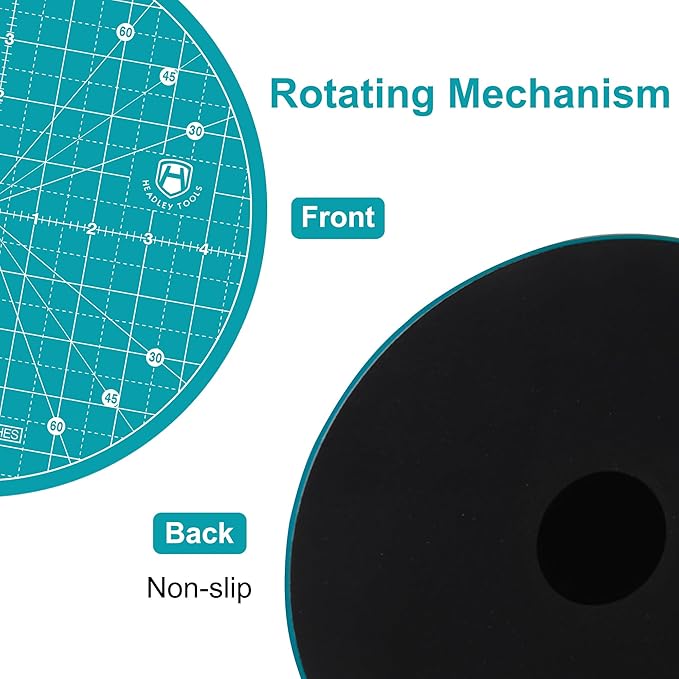 Headley Tools 10"x10" Round Rotating Cutting Mat, Self Healing Mat with 360-Degree Rotation & Anti-Slip Base, Sewing Board Cutting Mat Perfect for Fabric Quilting Leather Hobby Project, Turquoise