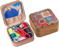 Sewing Box,Portable Travel Sewing Kit ，Vintage Soft Wood Print Sewing Kit,Mini Sewing Kits Storage Box,with 11 Color Thread, Scissors, Needles, Tape Measure and Other Accessories (Sunflower)
