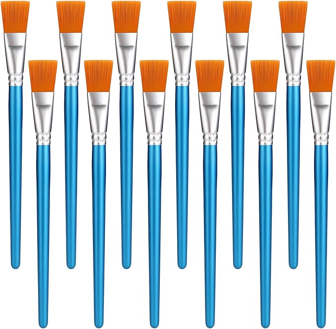 12 PCS 3/4 in Flat Paint Brushes for Acrylic Painting, Bulk Paintbrushes for Acrylic Paintings, Watercolor Paint Brush for Kids Adults Oil Detail Body Face Art