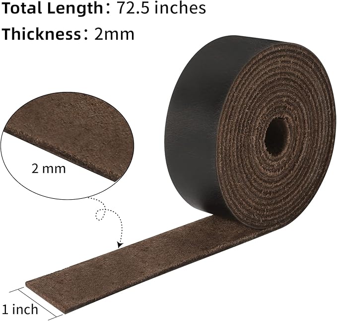 Ringsun 1 Inch Wide Flat Leather Straps for Crafts, Full Grain Leather Strips Cord String for Crafts, Tooling (2mm Thick 72.5 Inches Long Black Coffee)