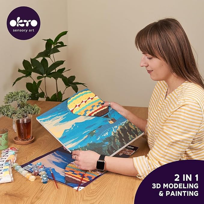 OKTO Art Kit A Cat in a Hot air Balloon Flight | Arts & Crafts DIY Painting with Modeling Claу | Claу Kit for Painting | Painting Kits for Adults for Home Decoration Claу for Adults