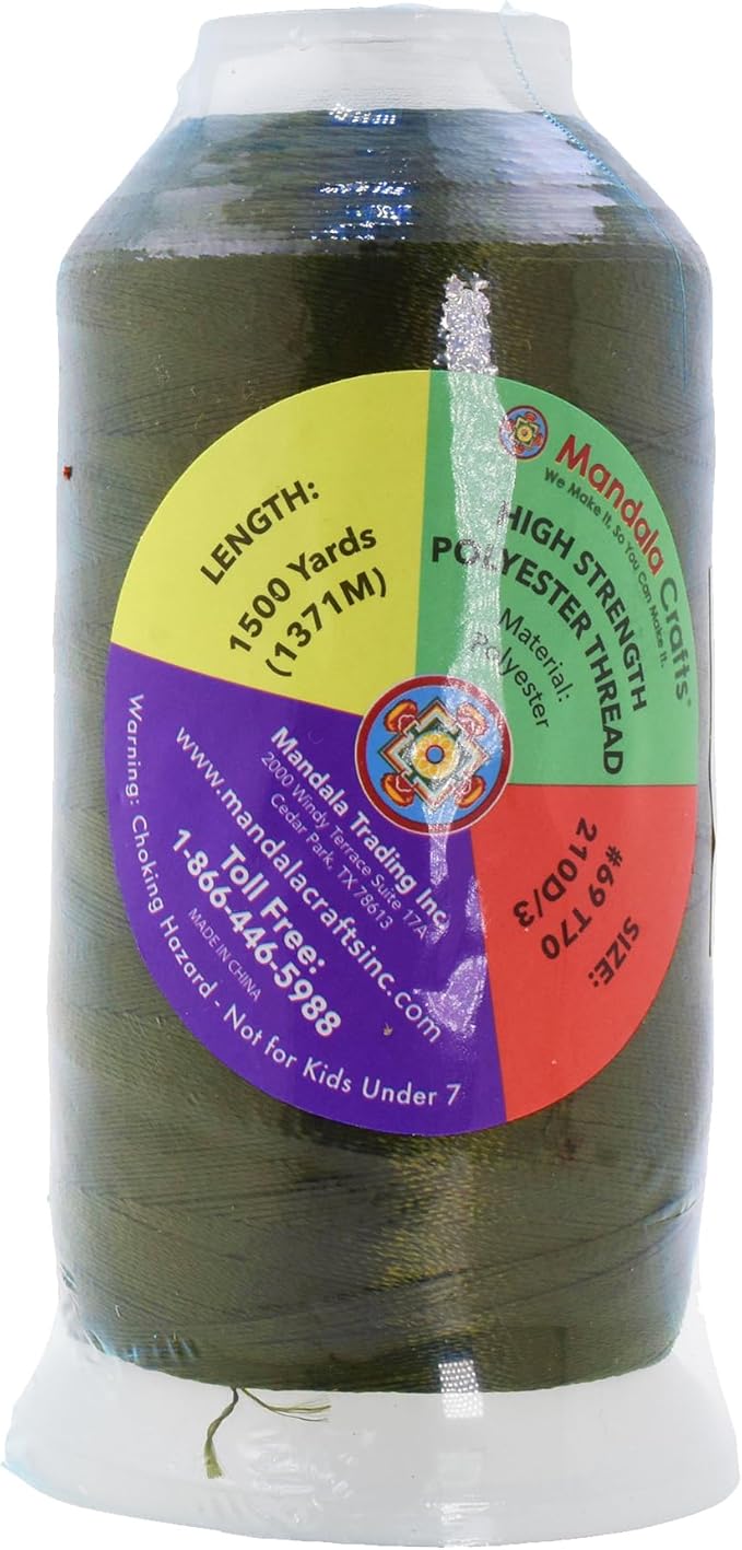 Mandala Crafts Olive Green Heavy Duty Thread - 1500 Yds Tex 70 Bonded Polyester Threads for Sewing Drapery, Jeans, Leather, Hair, Outdoor Marine Upholstery