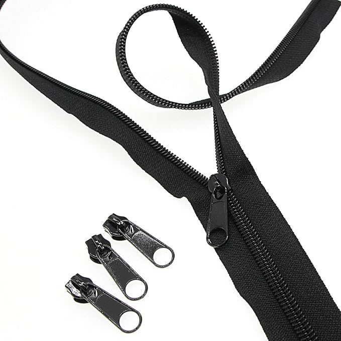 Leekayer #5 Black Nylon Coil Zippers by The Yards Bulk 10 Yards with 25pcs Black Sliders for DIY Tailor Sewing Craft,Luggage,Dress,Sofa Cushion,Pillow,Bag(Black)